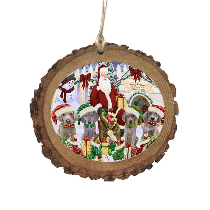 Happy Holidays Christmas Weimaraners Dog House Gathering Wooden Christmas Ornament WOR49734