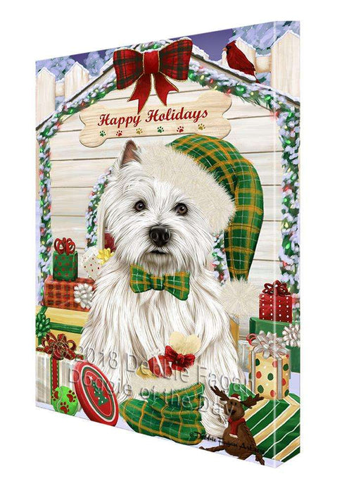 Happy Holidays Christmas West Highland Terrier Dog House with Presents Canvas Print Wall Art Décor CVS81053