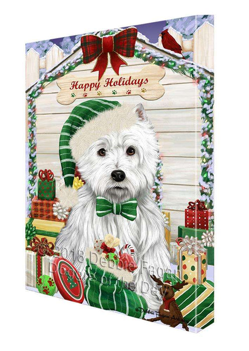 Happy Holidays Christmas West Highland Terrier Dog House with Presents Canvas Print Wall Art Décor CVS81062