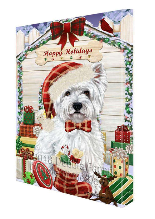 Happy Holidays Christmas West Highland Terrier Dog House with Presents Canvas Print Wall Art Décor CVS81071