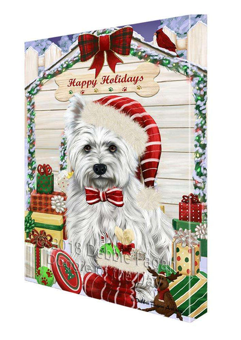 Happy Holidays Christmas West Highland Terrier Dog House with Presents Canvas Print Wall Art Décor CVS81080