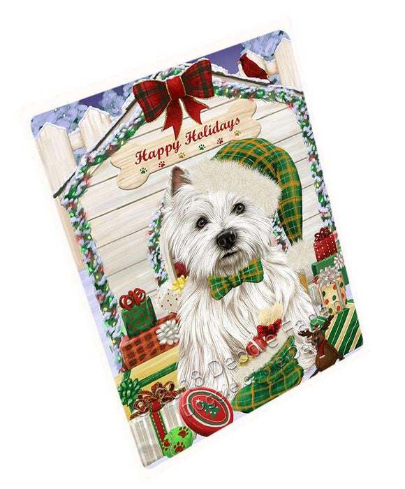 Happy Holidays Christmas West Highland Terrier Dog House with Presents Large Refrigerator / Dishwasher Magnet RMAG69690