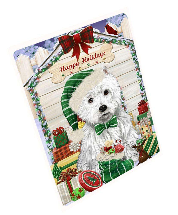 Happy Holidays Christmas West Highland Terrier Dog House with Presents Large Refrigerator / Dishwasher Magnet RMAG69696