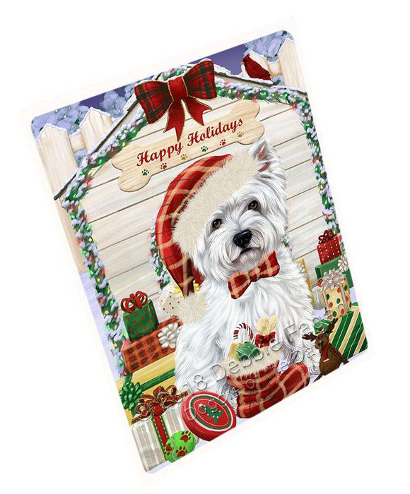 Happy Holidays Christmas West Highland Terrier Dog House with Presents Large Refrigerator / Dishwasher Magnet RMAG69702