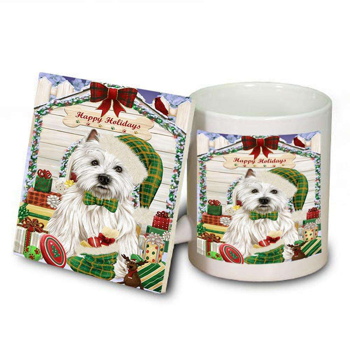 Happy Holidays Christmas West Highland Terrier Dog House With Presents Mug and Coaster Set MUC51524