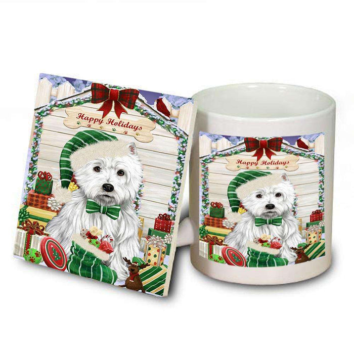 Happy Holidays Christmas West Highland Terrier Dog House With Presents Mug and Coaster Set MUC51525