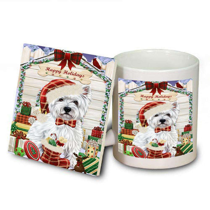 Happy Holidays Christmas West Highland Terrier Dog House With Presents Mug and Coaster Set MUC51526