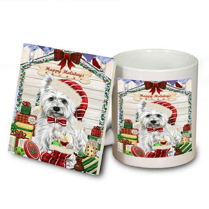 Happy Holidays Christmas West Highland Terrier Dog House With Presents Mug and Coaster Set MUC51527