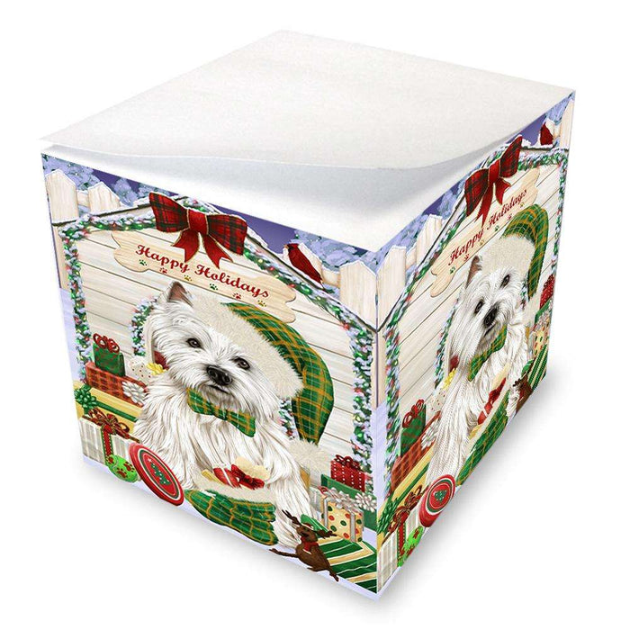 Happy Holidays Christmas West Highland Terrier Dog House With Presents Note Cube NOC51532