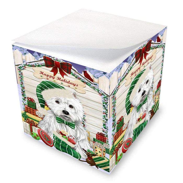 Happy Holidays Christmas West Highland Terrier Dog House With Presents Note Cube NOC51533