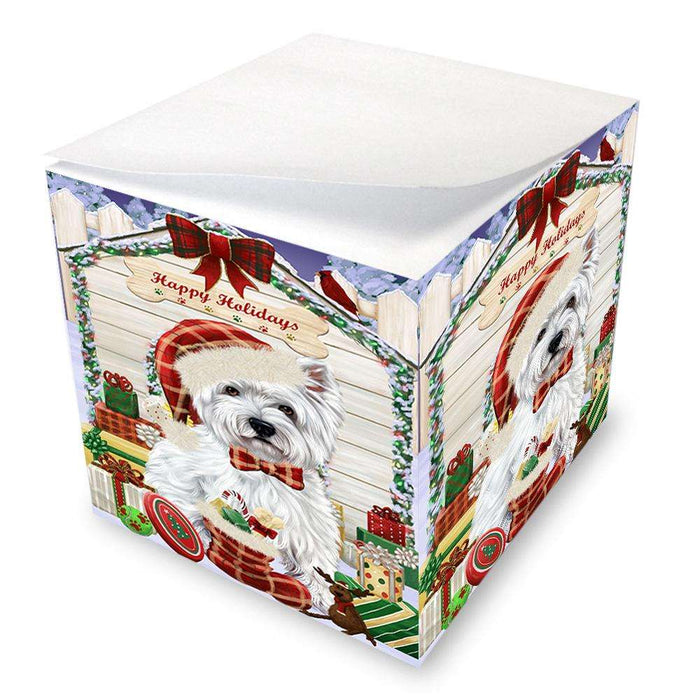 Happy Holidays Christmas West Highland Terrier Dog House With Presents Note Cube NOC51534