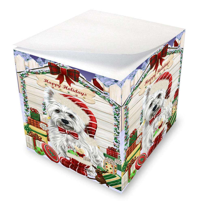 Happy Holidays Christmas West Highland Terrier Dog House With Presents Note Cube NOC51535