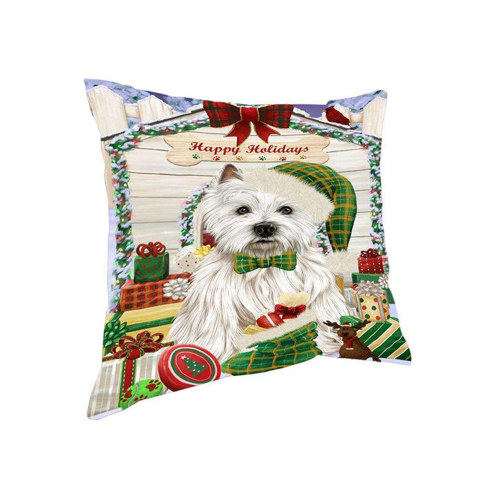 Happy Holidays Christmas West Highland Terrier Dog House with Presents Pillow PIL62492