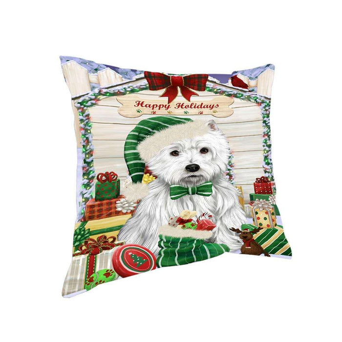 Happy Holidays Christmas West Highland Terrier Dog House with Presents Pillow PIL62496