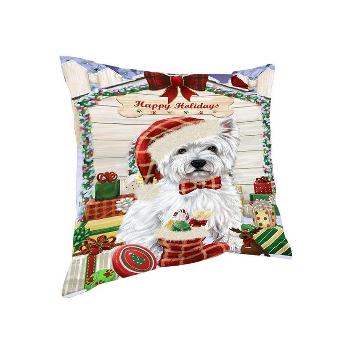 Happy Holidays Christmas West Highland Terrier Dog House with Presents Pillow PIL62500