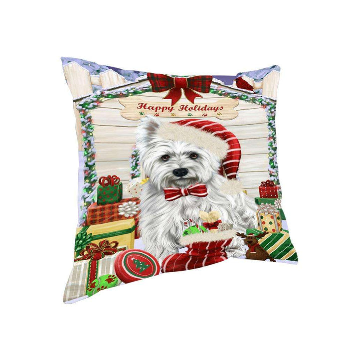 Happy Holidays Christmas West Highland Terrier Dog House with Presents Pillow PIL62504