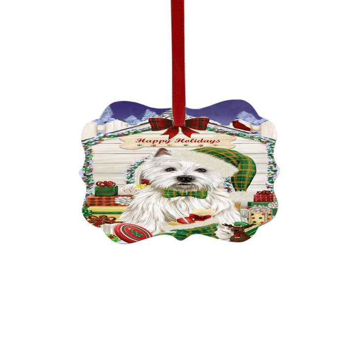 Happy Holidays Christmas West Highland Terrier House With Presents Double-Sided Photo Benelux Christmas Ornament LOR49994
