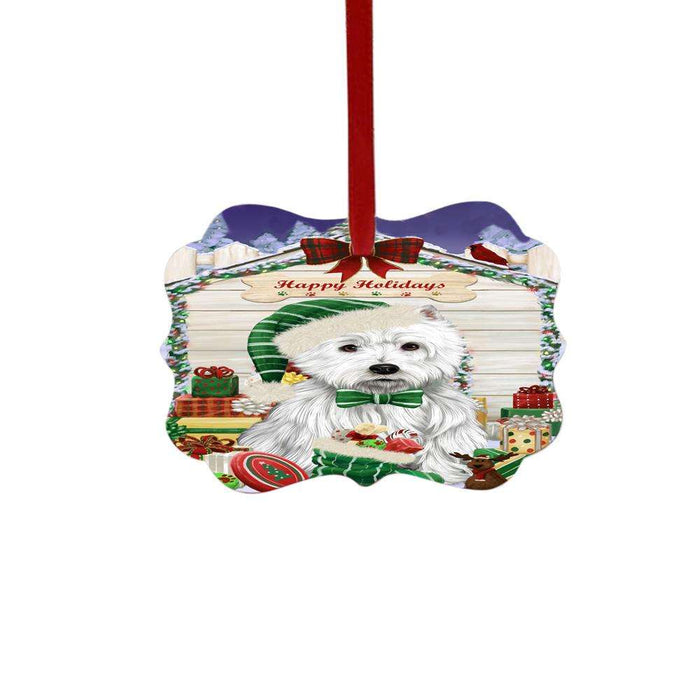 Happy Holidays Christmas West Highland Terrier House With Presents Double-Sided Photo Benelux Christmas Ornament LOR49995