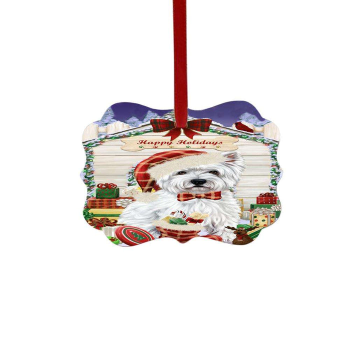 Happy Holidays Christmas West Highland Terrier House With Presents Double-Sided Photo Benelux Christmas Ornament LOR49996