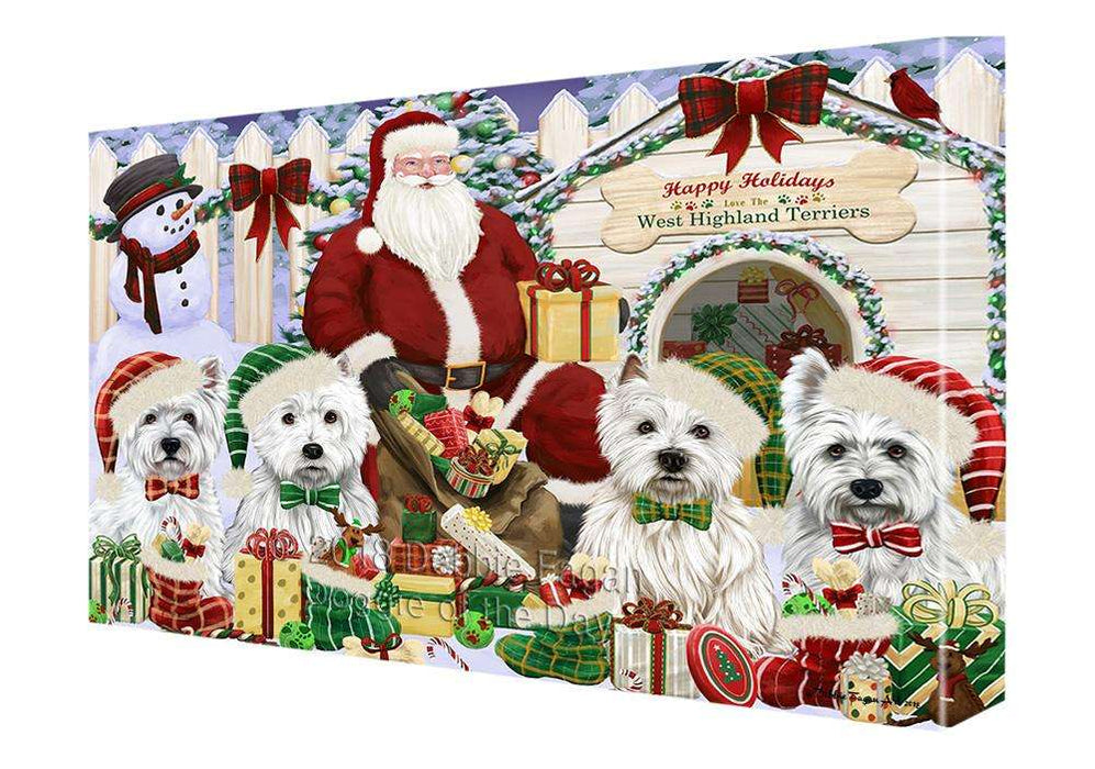 Happy Holidays Christmas West Highland Terriers Dog House Gathering Canvas Print Wall Art Décor CVS80522
