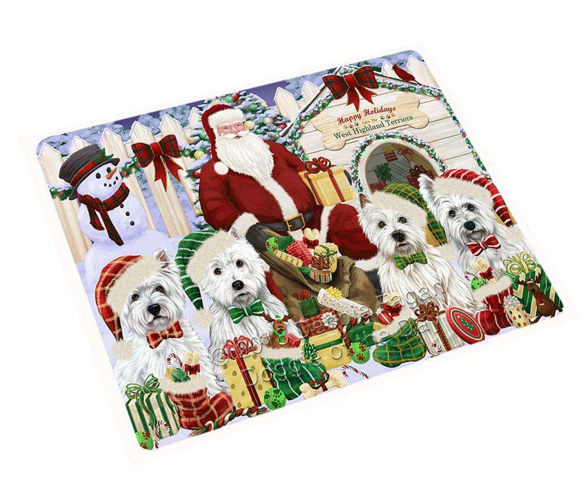 Happy Holidays Christmas West Highland Terriers Dog House Gathering Cutting Board C58668