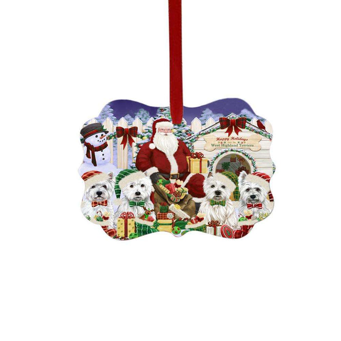 Happy Holidays Christmas West Highland Terriers Dog House Gathering Double-Sided Photo Benelux Christmas Ornament LOR49735