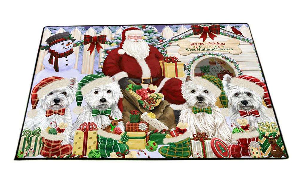 Happy Holidays Christmas West Highland Terriers Dog House Gathering Floormat FLMS51174