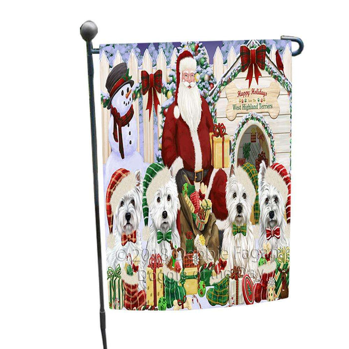 Happy Holidays Christmas West Highland Terriers Dog House Gathering Garden Flag GFLG51470