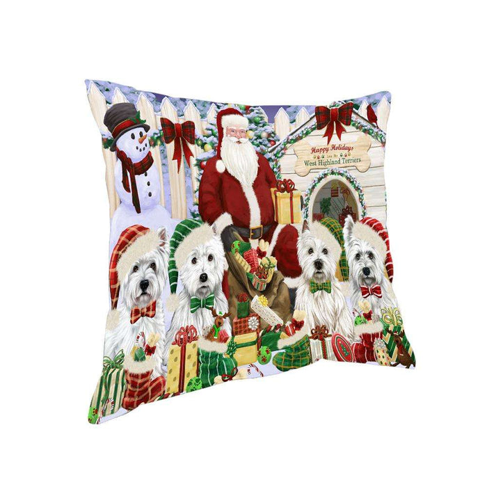 Happy Holidays Christmas West Highland Terriers Dog House Gathering Pillow PIL62256