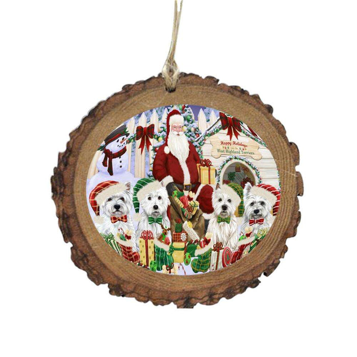 Happy Holidays Christmas West Highland Terriers Dog House Gathering Wooden Christmas Ornament WOR49735