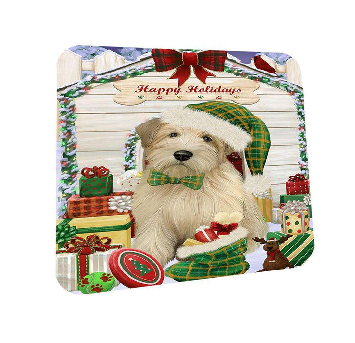 Happy Holidays Christmas Wheaten Terrier Dog With Presents Coasters Set of 4 CST52653