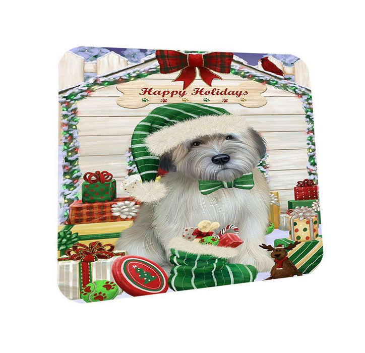 Happy Holidays Christmas Wheaten Terrier Dog With Presents Coasters Set of 4 CST52654