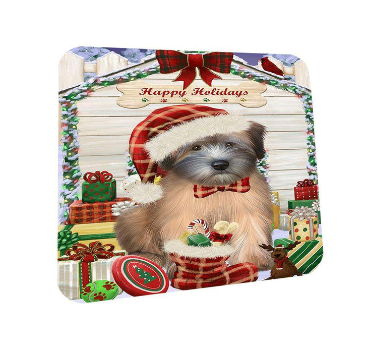 Happy Holidays Christmas Wheaten Terrier Dog With Presents Coasters Set of 4 CST52655