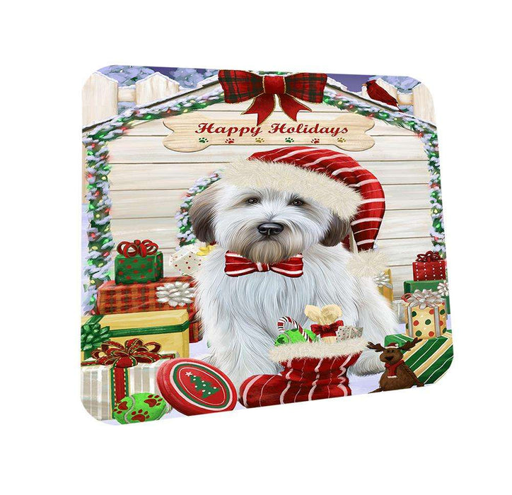 Happy Holidays Christmas Wheaten Terrier Dog With Presents Coasters Set of 4 CST52656