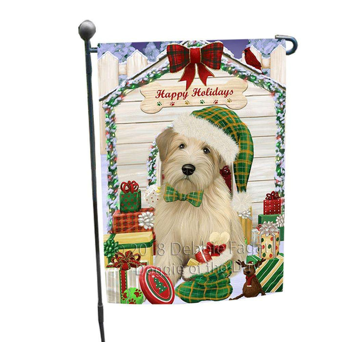 Happy Holidays Christmas Wheaten Terrier Dog With Presents Garden Flag GFLG52639