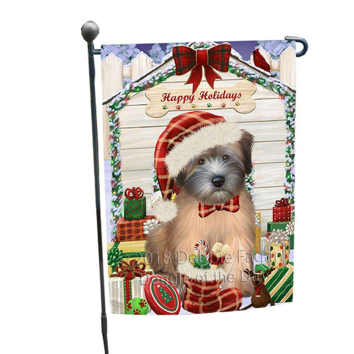 Happy Holidays Christmas Wheaten Terrier Dog With Presents Garden Flag GFLG52641