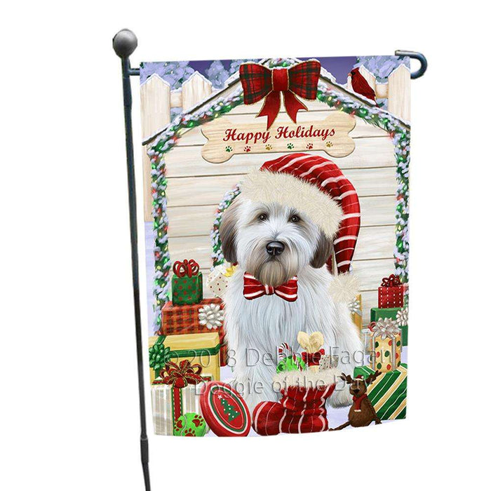 Happy Holidays Christmas Wheaten Terrier Dog With Presents Garden Flag GFLG52642