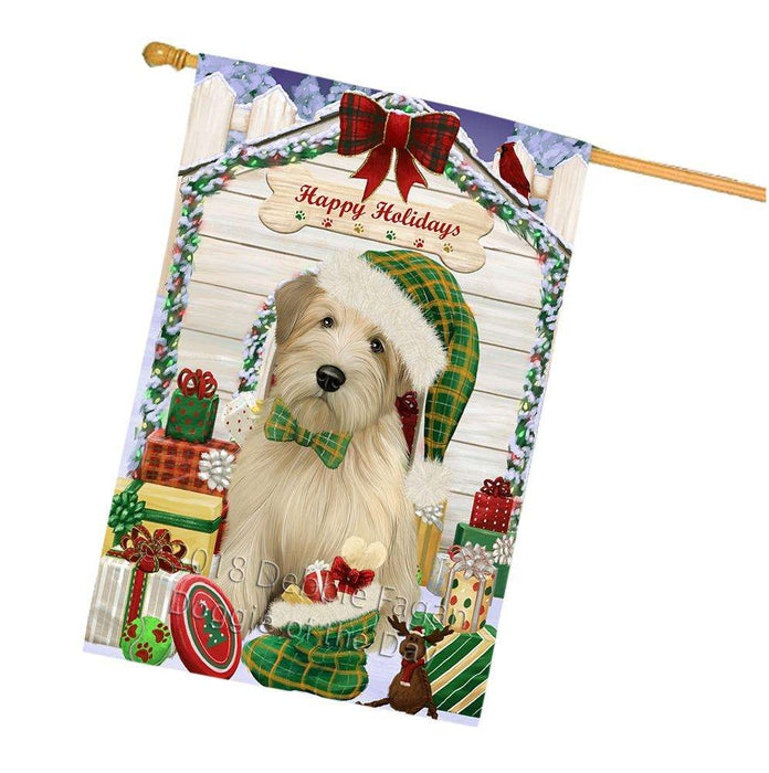 Happy Holidays Christmas Wheaten Terrier Dog With Presents House Flag FLG52775