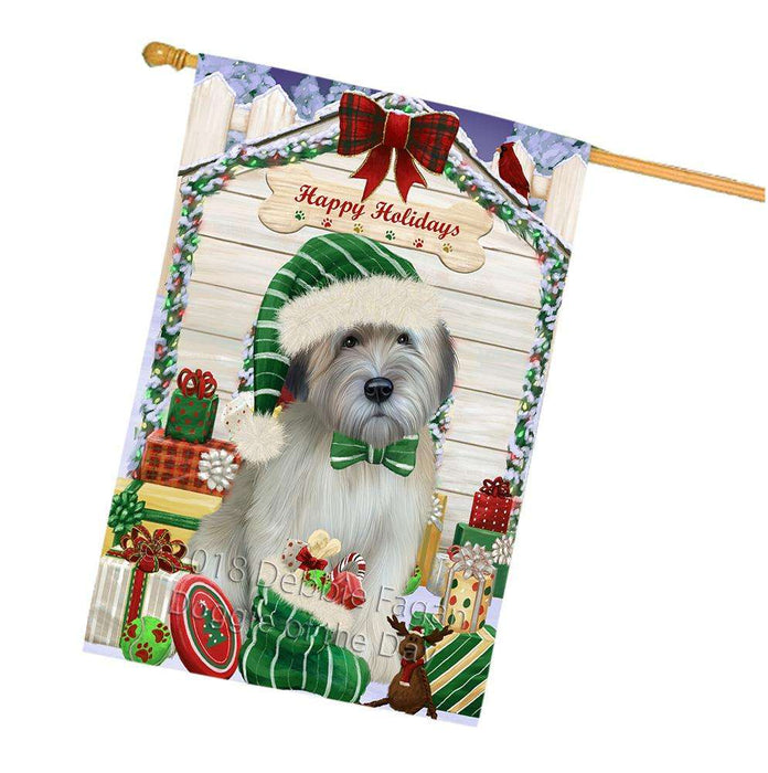 Happy Holidays Christmas Wheaten Terrier Dog With Presents House Flag FLG52776