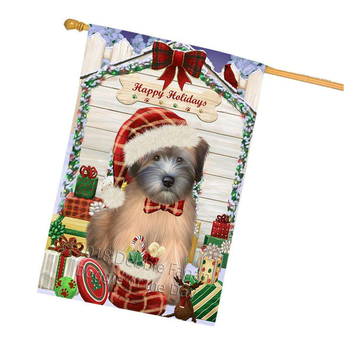 Happy Holidays Christmas Wheaten Terrier Dog With Presents House Flag FLG52777