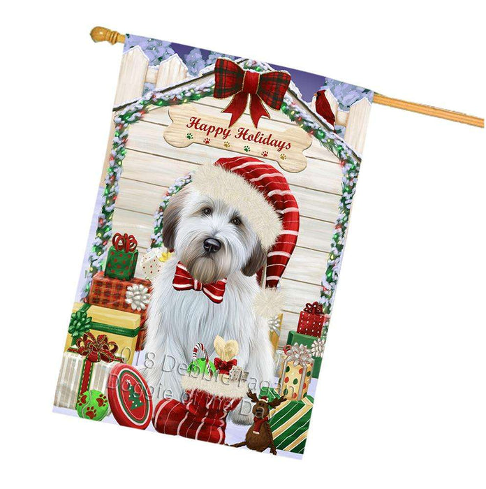 Happy Holidays Christmas Wheaten Terrier Dog With Presents House Flag FLG52778