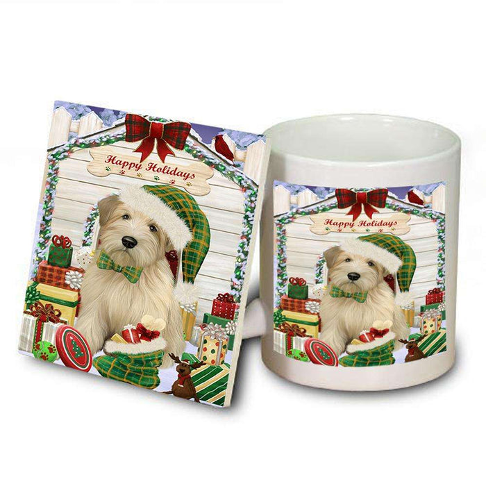 Happy Holidays Christmas Wheaten Terrier Dog With Presents Mug and Coaster Set MUC52686