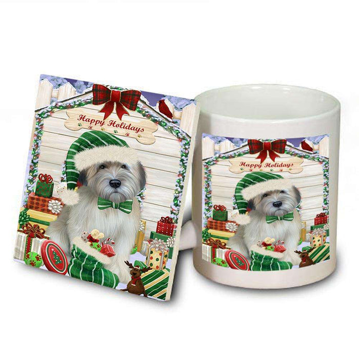 Happy Holidays Christmas Wheaten Terrier Dog With Presents Mug and Coaster Set MUC52687