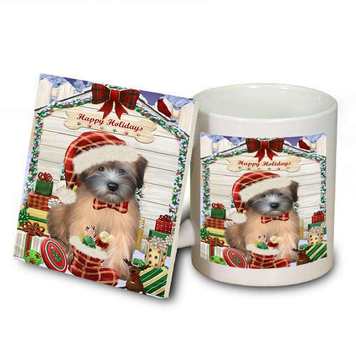 Happy Holidays Christmas Wheaten Terrier Dog With Presents Mug and Coaster Set MUC52688