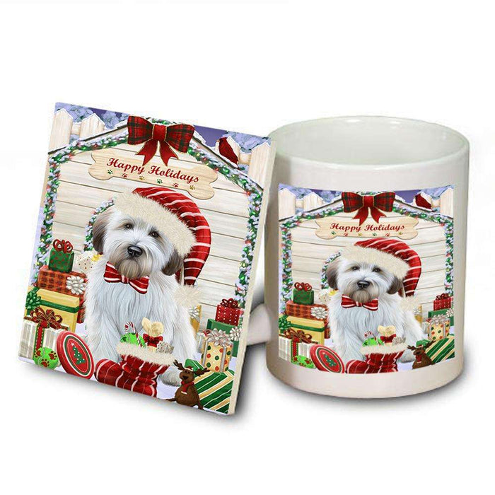 Happy Holidays Christmas Wheaten Terrier Dog With Presents Mug and Coaster Set MUC52689