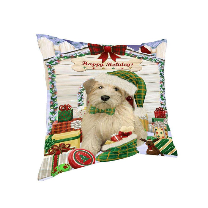 Happy Holidays Christmas Wheaten Terrier Dog With Presents Pillow PIL66932