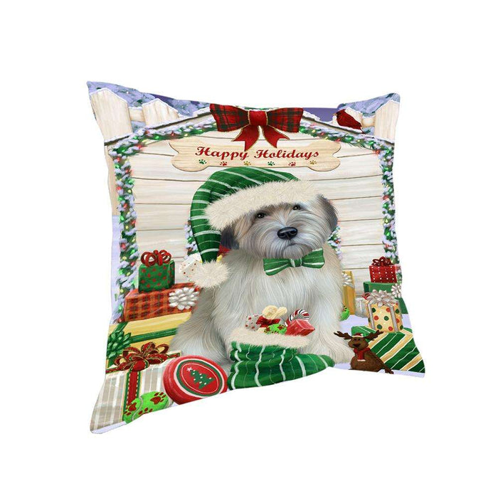 Happy Holidays Christmas Wheaten Terrier Dog With Presents Pillow PIL66936