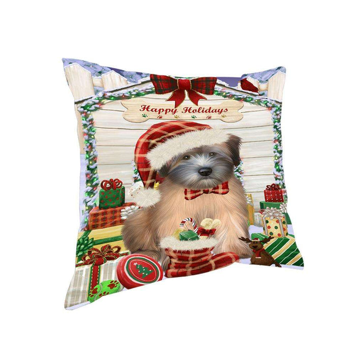Happy Holidays Christmas Wheaten Terrier Dog With Presents Pillow PIL66940