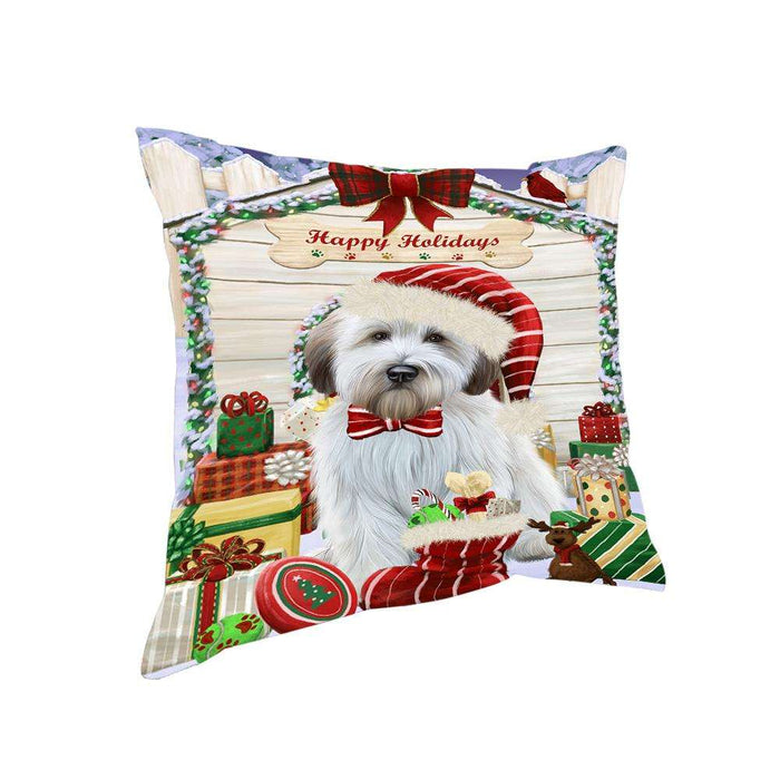 Happy Holidays Christmas Wheaten Terrier Dog With Presents Pillow PIL66944
