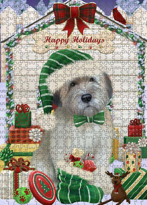 Happy Holidays Christmas Wheaten Terrier Dog With Presents Puzzle with Photo Tin PUZL62016